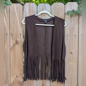 Karen Kane Dark Brown Faux Suede Fringe Vest Western Cowgirl Style